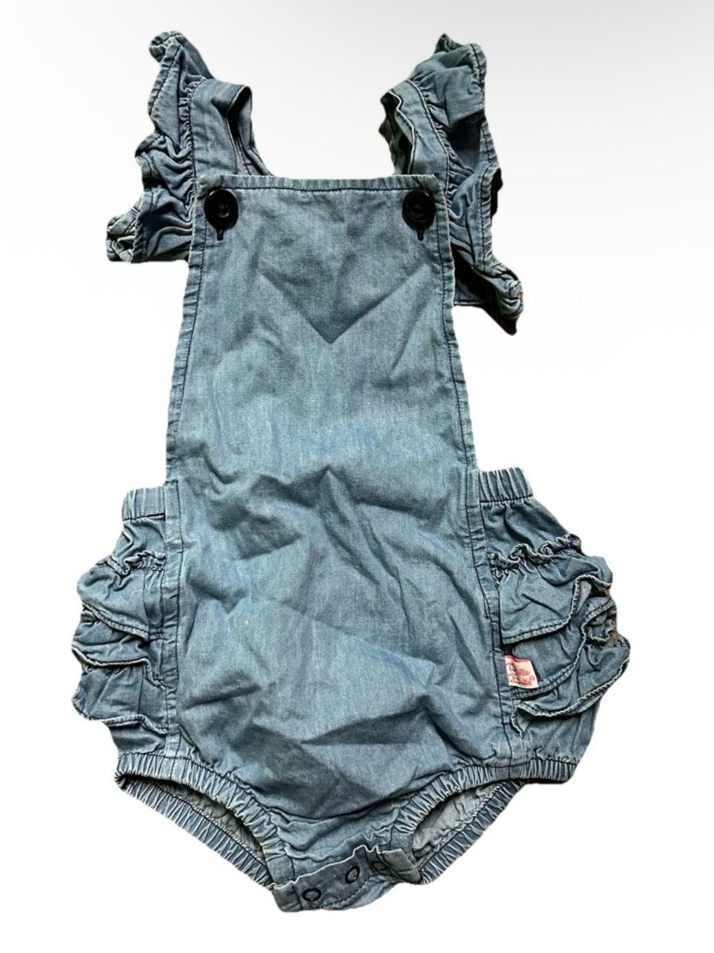Toddler Girl Ruffle Butts Blue Overalls Romper Summer Size 12-18 Months